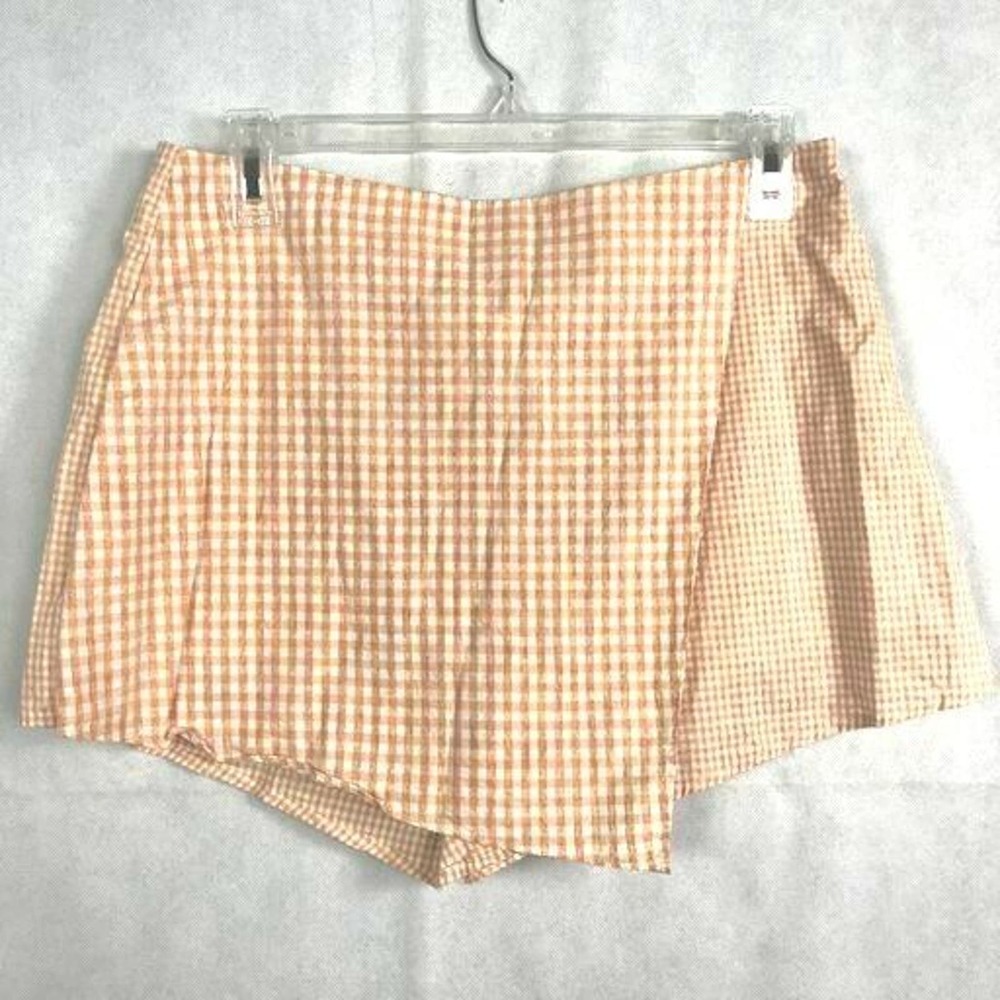Honey Belle Skort Women's Sz L Orange Gingham Check Cotton Skirt Side Zip Lined